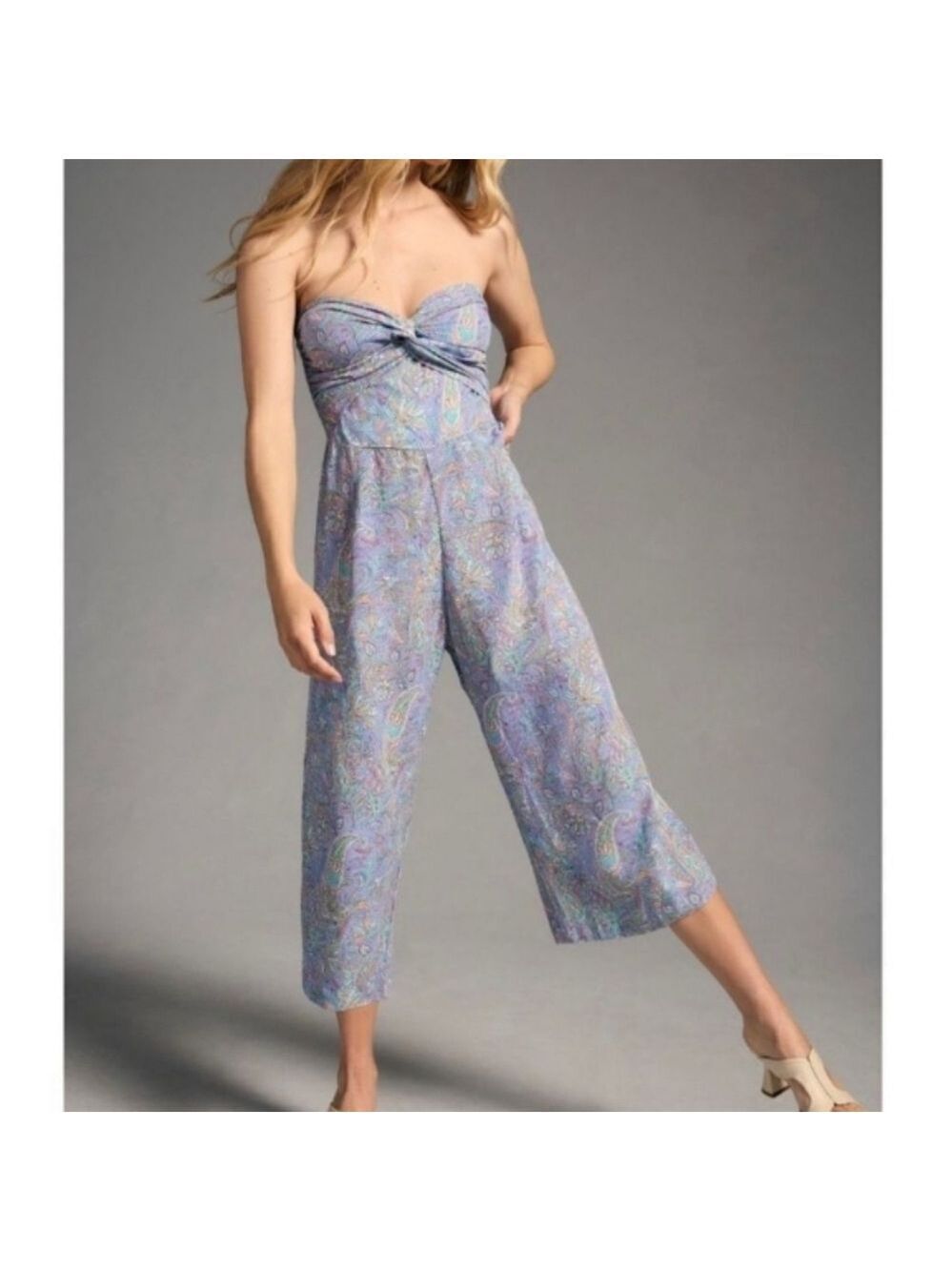 Anthropologie Lusana Melody Paisley Strapless Twist Shirred Jumpsuit